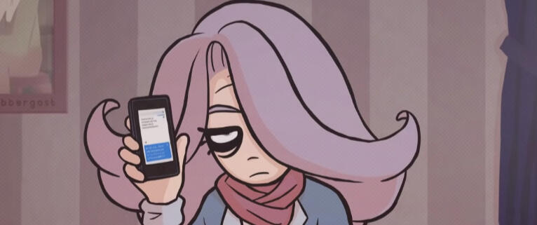 Vera holding up her phone